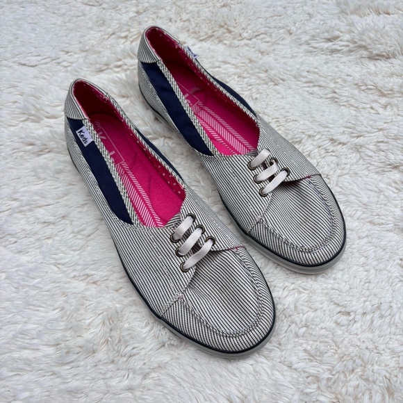 Keds | beacon blue and white striped boat shoe slip on canvas coastal - Picture 1 of 5